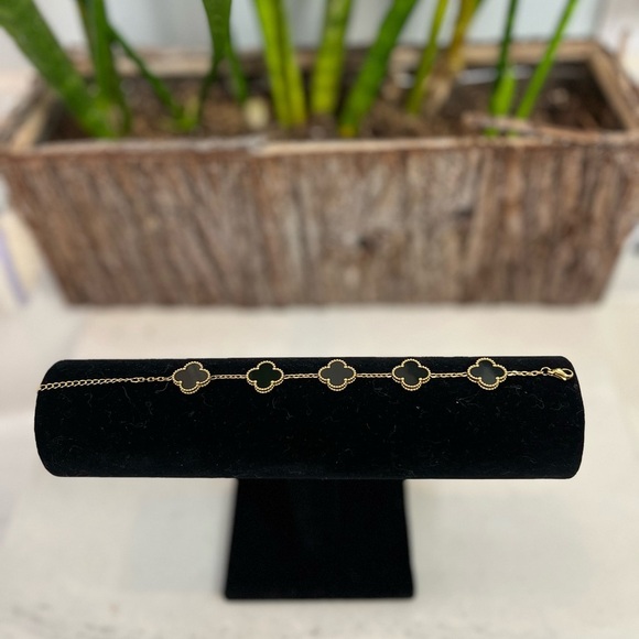 Gold & Black Clover Motif Stainless Steel Bracelet – Adjustable 9.25” Gift Ready - Picture 3 of 17